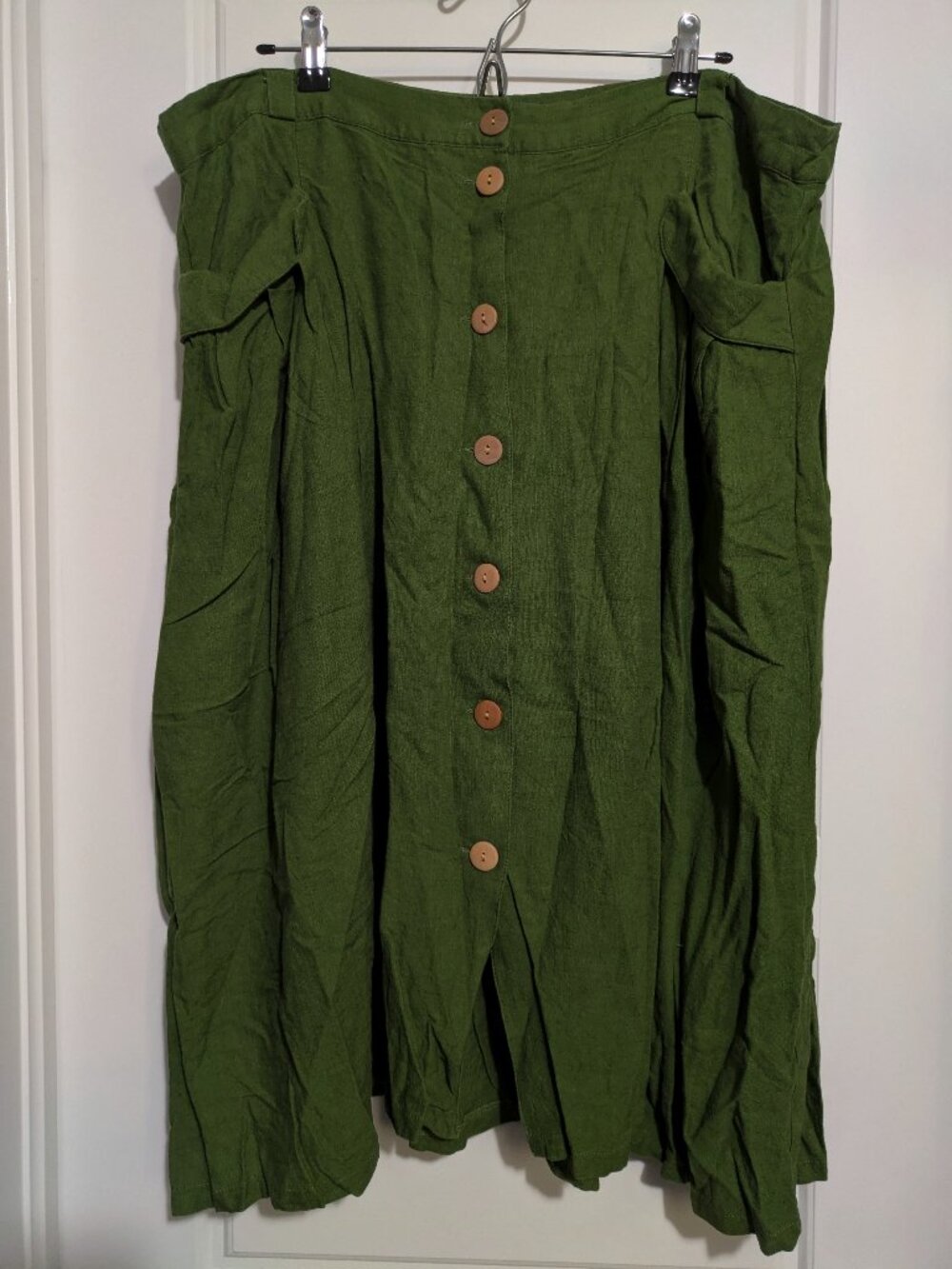 Modcloth Midi Moss Green Plus Sized Button Down Skirt (US 24)